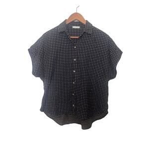 It Is Well LA Dobby Button Front Cotton Shirt Size Small Navy Brown Embroidered